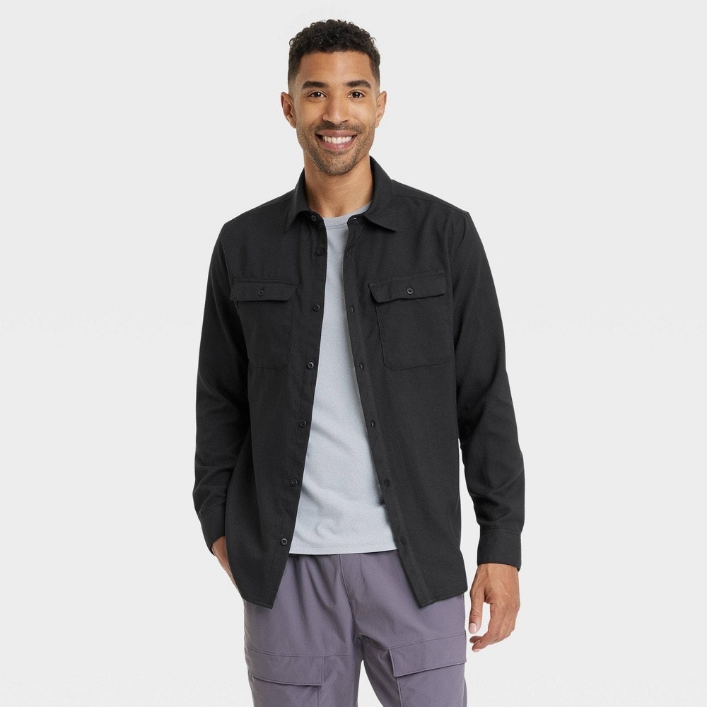 Men's Long Sleeve Flannel Shirt‎ - All in Motion™ Black S